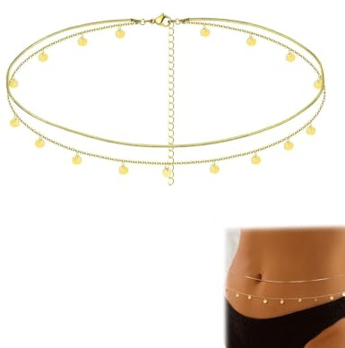 KGDUYC 2 Stück goldene Bauchkette – Damen-Körperketten, Sommer-Strand-Schmuck, verstellbare Körperketten, Sommer-Strand-Schmuck, verstellbar (Gold)