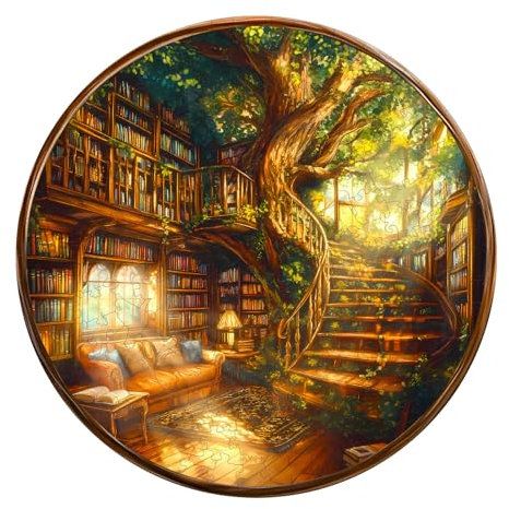 Holzpuzzle Erwachsene, 300 Teile Bezaubernde Buchhandlung Holz Puzzle Erwachsen, Unregelmäßige Einzigartige Holzpuzzle Tierform, Weihnachts Geschenke für Familie Freunde (34x34cm)