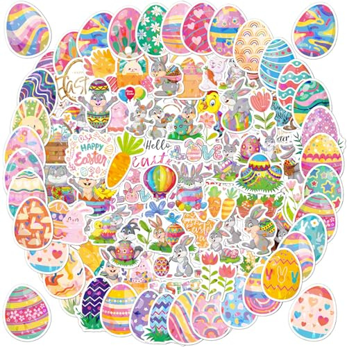 WD&CD Aufkleber Ostern, 100 Stück Ostereier Sticker, Kinder Osteraufkleber, Ostersticker, Ostern Aufkleber Deko, Osterdeko Aufkleber, Oster Sticker Set, Hasen Aufkleber für Kinder, Ostereier Deko