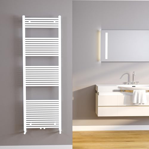 Lojimax Design Badheizkörper Badezimmer Heizung Opus 600x1600 mm Weiß | Handtuchwärmer Handtuchtrockner Handtuchheizung Handtuchhalter | Gebogen Mittelanschluss | 815W Heizleistung | EN 442 Konform