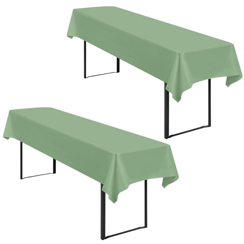 2 Stück Tischdecke Bierzeltgarnitur 100x250cm Biertisch Tischdecke Wasserdichte Polyester Tischdecken Salbei Grün Biertischdecke für 50 und 70cm Biertische, Rechteckige Tischdecken für Hochzeitsfeiern