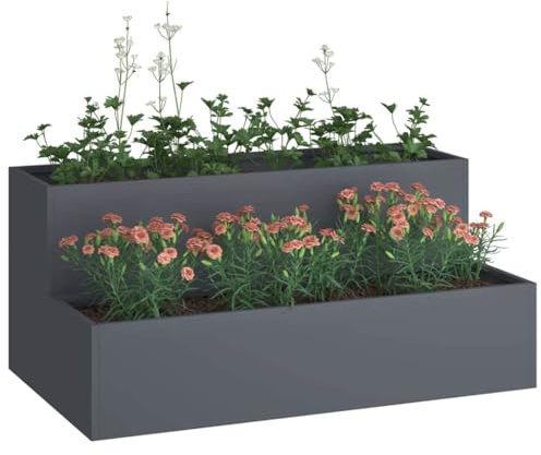 vidaXL Garten-Pflanzgefäß Anthrazit 100 x 60 x 45 cm | Hergestellt aus UV-beständigem Kunststoff für lange Haltbarkeit, Unterstützt das Wurzelwachstum der Pflanzen,