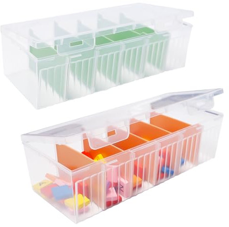 Bofanze 2 Pezzi Organizer Cavi Plastica Trasparente Organizer con Coperchio Scatola per la Conservazione Scatola per la Gestione dei Cavi con 5 Divisori Rimovibili per i cavi