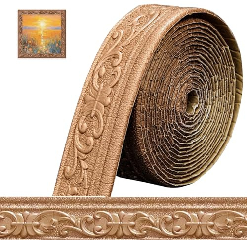 Bordüre Selbstklebend 3D Stuckleisten Wand - 10m x 8cm x 5mm - Zierleisten Selbstklebend, Wasserdicht Wandbordüre, Leisten Selbstklebende, Roll Border Trims für Ecken Linien Decken Dekoration, Kupfer