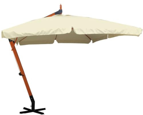 ZIK Ombrellone da Giardino 3x3 Quadrato da Esterno Palo Decentrato Apertura Manovella, Poliestere Ecru 210 g/mq, Struttura in Legno 8 Stecche, Piscina e Terrazzo