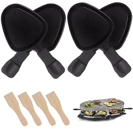 Queso raclette, sartén de queso a la parrilla, 4pcs sin many triangular raclette fundido con 4pcs espátula de madera, sartén para acampar en la cocina en casa acampando