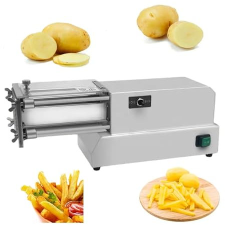 ERSINIAN Coupe-Frites électrique Professionnel 200 W, Coupe-Frites Automatique en Acier Inoxydable avec Lame de 8 mm/10 mm/12 mm, pour légumes et Fruits