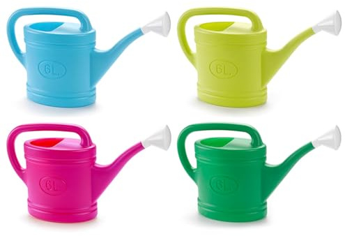 Tradineur - Confezione da 4 Annaffiatoi in plastica - Capacità 6 litri - Utensili da giardinaggio, irrigazione, casa, balcone, terrazza - Colore casuale
