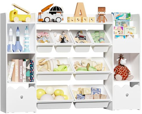 HOMMPA Kinderregal mit 2 Beweglichen Schubladen für Jungen und Mädchen Spielzeug Aufbewahrungs Organizer Mehrfunktionaler Kinder Bücherregal für Spielzimmer, Klassenzimmer und Kinderzimmer,Weiß