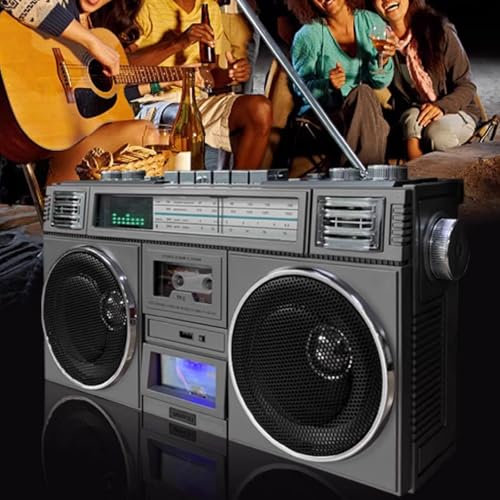 TYH Classico Stereo Portatile retrò Anni '80 con Bluetooth, Altoparlante Radio AM/FM, Lettore di Cassette CD, Registrazione Portatile, 4 Altoparlanti - Supporto USB/AUX per Riunioni di Famiglia
