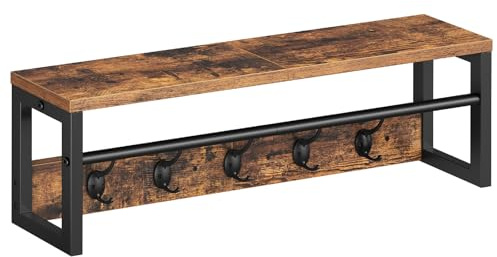 HOOBRO Portemanteaux Mural, Étagère de Rangement Suspendue avec barre et 5 crochets, ranger parapluie, chapeau et écharpe, pour entrée, couloir, salon et chambre, Noir et Marron Rustique EBF78YM01