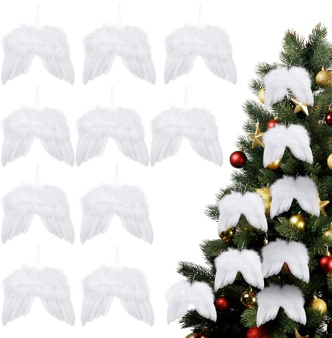 Angel Wings Christmas Tree Decorations: 10 Pcs White Mini Sublimation Wings Topper Baubles Pendant Ornaments Blanks for Craft Xmas Tree Dollhouse Hanging 6.3 X 5.5 Inches