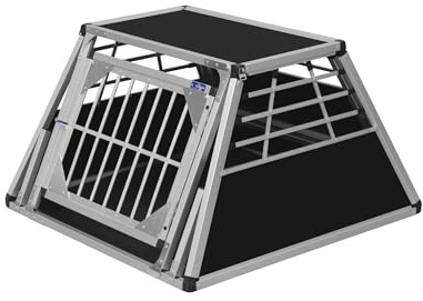 ALPUNA Transportbox N82 – Aluminium Hundebox 95×93×58 cm, Auto Hundebox mit Notausstieg, sicherer Hundetransport im Kofferraum