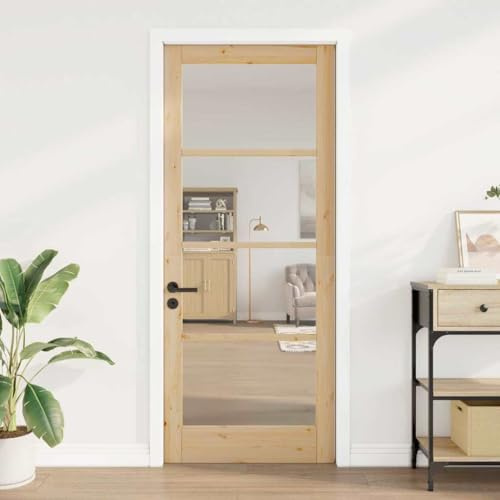 Garagentor Schiebetür Küche,Innentür mit Glas Braun 86 x 211 cm,Zimmertür für Wohnzimmer,Büros,Kliniken