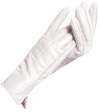 PPQIRU Damen-Lederhandschuhe Lederhandschuhe Damen, Baumwollfutter warm, Winter(Beige,7)