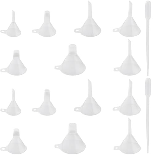BEAMARKER Juego de 14 embudo de Plástico de 7 estilos, Embudos de Cocina Pequeños Y Transparentes con 2 mini Goteros de Plástico para Cocinar, Enlatar, Rellenar Botellas, Transferir Líquidos, Ingredie