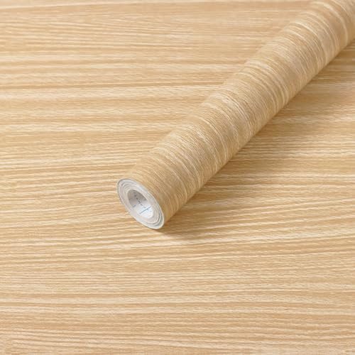 Fiula Light Oak Wood Wallpaper Peel and Stick 44CM x 500CM – Self Adhesive Wood Effect Contact Paper for Kitchen Cabinets Furniture Countertops Bedroom Wall Décor