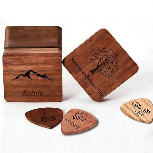 Personalisiertes Plektrum-Etui aus Holz, Individuelles Gitarren Zubehör Geschenk für Musiker & Gitarristen (Personalisierte Gitarrenplektren)