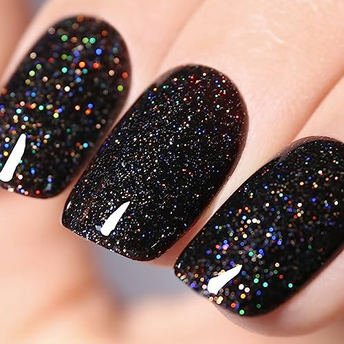 Ozzeal UV Nagellack Glitzer, 15ML Schwarz Schillernd Glitzer UV Gel Nagellack Glitzernder Schimmer Gel Nail Polish Frühling Sommer Regenbogen Soak Off Led
