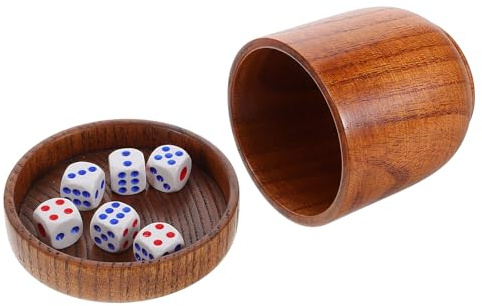 Veemoon Set de Dés en Bois avec Gobelet à Dés Résistant avec Couvercle pour Jeux de Société Bars et Lieux de Divertissement