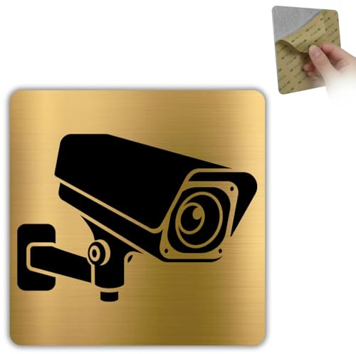 LEIASA | Señal Videovigilancia - 10x10 cm - Aluminio Dorado - Grabación 24H | Cartel Videovigilancia, Placa Zona Vigilada, Letrero CCTV Cámaras, Pegatina Videocontrol, Adhesivo Aviso Legal Vídeo