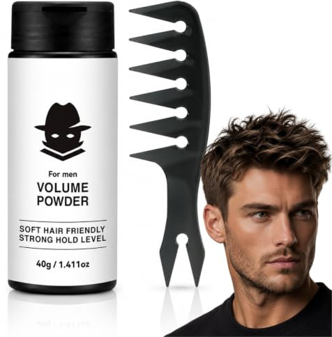 2Pcs Men's Hair Texture Powder, 40g Volumising Styling Powder & Texture Comb, Fine Matte Hair Powder with Flexible, Reworkable Hold for Short, Fine or Flat Hair
