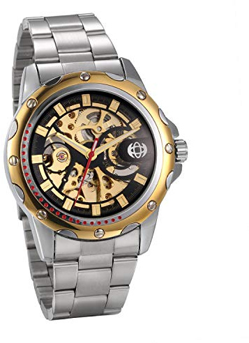 JewelryWe Herren Automatik Armbanduhr Edelstahl Armband Skelett Uhr Automatikuhr Vatertagsgeschenk