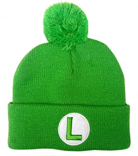 Super Mario Bros Luigi Strickmütze mit Bommel, Grün