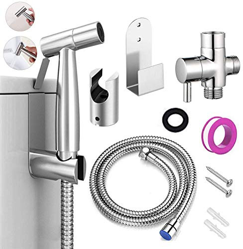 TourKing Hand-held Bidet Sprayer Set, Stainless Steel Toilet Shattaf Cloth Diaper Sprayer with Anti-leaking Hose and Pet Dog Bath,Bathroom Cleaning and Personal Hygiene