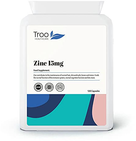 Troo Health Care Zinc 15mg 120 Capsules - Essential Mineral Supplement for Immune System Support and Skin, Hair & Nail Care