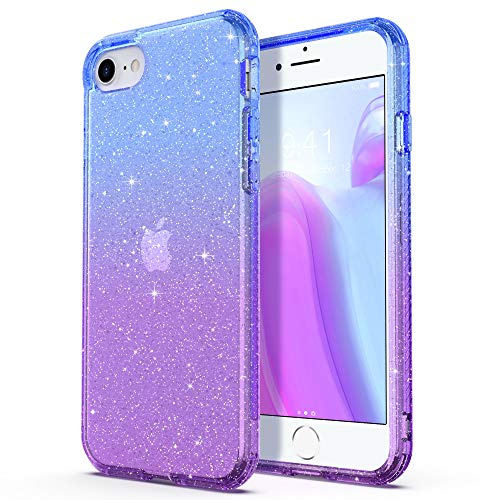 ULAK Fodral iPhone SE 2022 paljetter, iPhone 8/7 genomskinligt fodral mjukt stötdämpande TPU-stötdämpande skydd reptåligt fodral för Apple iPhone SE 2020/iPhone 8/iPhone 7 4,7 tum, lila