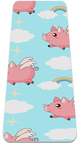 Eslifey Funny Pig Flying Swing Yogamatte mit Regenbogen-Muster, dicke rutschfeste Yogamatten für Damen und Mädchen, Übungsmatte, weiche Pilates-Matten, (182,9 x 61 cm, 0,6 cm dick)