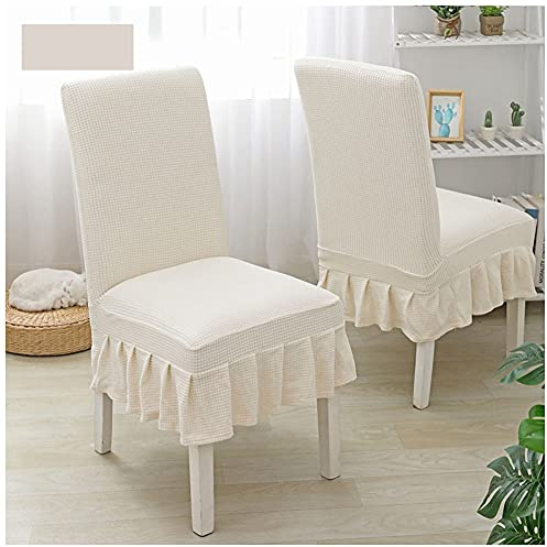 Stuhlhussen 2 Stück, Elastische Klassische Beschützer Stuhlhussen mit Rock, Stretch Stuhlhusse, Stuhlbezüge, Esszimmer Stuhlbezug Stuhl Schonbezug Abnehmbare Stuhl Möbel Schutzhüllen,Weiß,2er Set