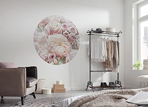 Komar DOT runde und selbstklebende Vlies Fototapete - Pink and Cream Roses - Ø Durchmesser 125 cm - Rosen, Blumen, Tapete, Wandtattoo, Schlafzimmer, Wohnzimmer, Wanddeko - D1-072