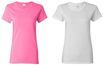 Gildan Women's Heavy Cotton T-Shirt, Style G5000L, 2-Pack, (Azalea/White), Medium