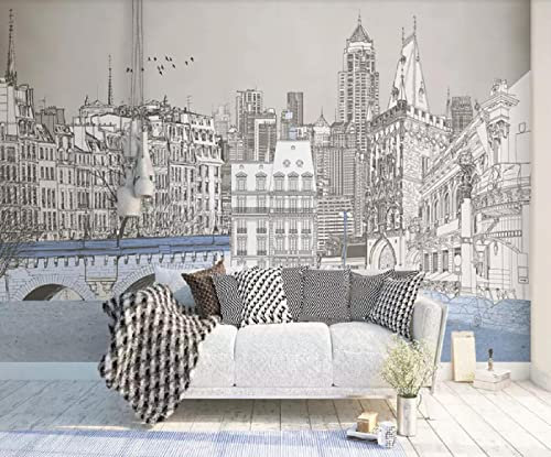 Papier Peint 3D Intissé Bâtiment Abstrait Peint À La Main En Noir Et Blanc Papier Peint Panoramique 3D Moderne Décoration Murale