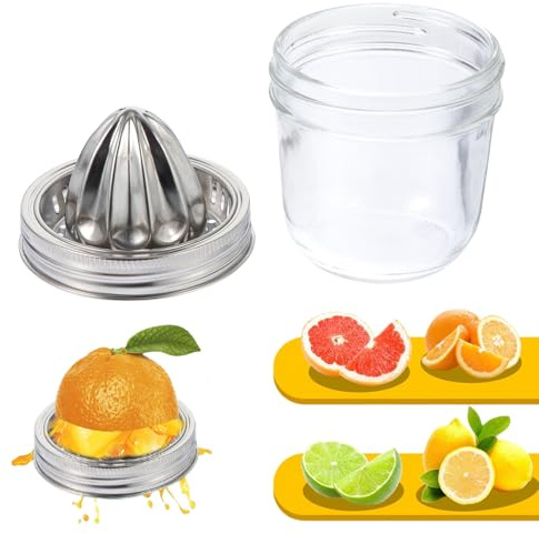 DOITOOL Mason Kann Juicer Edelstahl Und Glas Manuelle Zitronenpresse Mit Auffangbehälter Für Zitronen Orangen Und Limetten Kompakte Saftpresse Für Hausküche Einfach Zu Reinigen