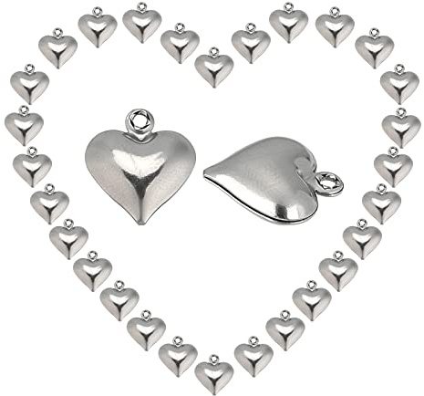 SUNNYCLUE 1 Box 100 Stück Silber Herz Charms Edelstahl Herzförmige Liebesanhänger Bulk 3D Metallperlen Für Schmuckherstellung Charms DIY Valentinstag Geschenke Armbänder Halsketten