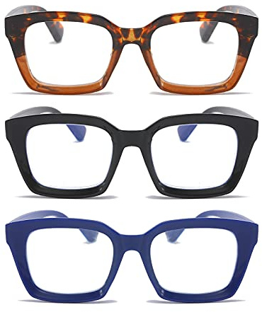 KoKoBin 3 Paires Lunettes de vue Lecture Anti-Lumière Bleue,Lunettes pour lire Surdimensionnées Carrées Élégantes,Anti-Fatigue Lentille Claire Hommes et Femmes 3.50