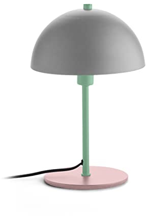 Fisura - Lámpara de mesa original gris, rosa y verde. Lámpara mesita de noche de metal con cable de 150 centímetros. 18 x 32. Bombilla E14 no incluida, LT1781