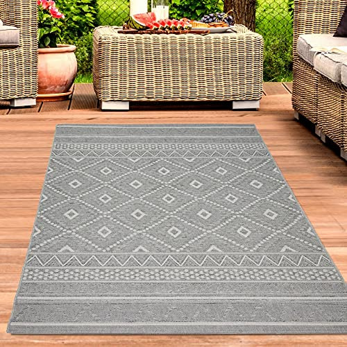 CARPETIA Outdoor Teppich Zickzack-Rauten Grau Sisal-Optik 80x150 cm | Pflegeleicht, schmutzabweisend und strapazierfähig, OEKO-TEX geprüft, für Fußbodenheizung, Balkon, Terrasse & Wohnräume