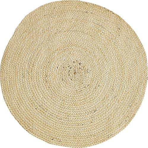 -LUXOR- living Teppich IBO - Juteteppich rund für Wohnzimmer und Schlafzimmer - Boho Teppich rund aus Jute und Baumwolle – Naturteppich in beige 80 cm rund
