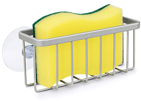 HLOOL Soporte de esponja para fregadero de cocina, metal plateado, accesorios de almacenamiento y organización de productos de cocina, soporte para esponja de platos