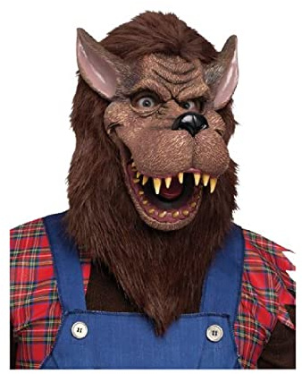 MIMIKRY Großer Böser Wolf Überkopf PVC Maske mit Fell Werwolf Halloween Märchen Cartoon