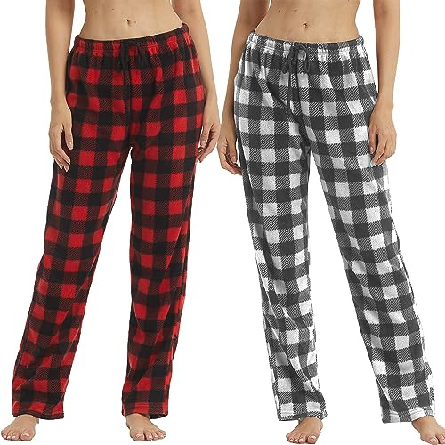 YUSHOW Lot de 1 à 2 Pantalon de Pyjama Femme en Polaire Hiver à Carreaux Bas de Pyjama Chaud Doux et Confortable