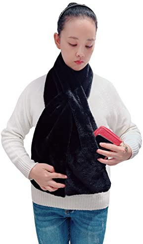 Lina & Lily Damen Winter Pull-Through Kunstpelz Schal mit versteckter Reißverschlusstasche