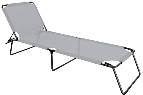 Arreditaly Lettino Pieghevole Prendisole Senza Tettuccio Parasole Schienale Reclinabile Regolabile Struttura In Metallo Nero Sedia Sdraio Per Spiaggia Mare Giardino Piscina 187 x 53 x 24 Cm (Gray)