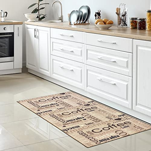 CARPETIA Küchenteppich Latte Espresso Beige Braun Schwarz 80x150 cm | Rutschfest, pflegeleicht, schmutzabweisend und langlebig, OEKO-TEX geprüft, für Fußbodenheizung, Küche & Esszimmer