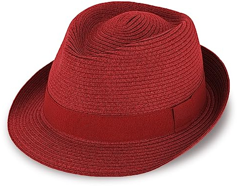 fiebig Jackson Trilby Papierhut mit farbigem Ripsband | Sonnenhut aus 100% Papier | Natur Sommerhut