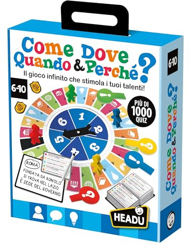 Headu Das große Spiel der Wo wie wann und Warum mit mehr als 1000 Themen der Grundschule It57069 Lernspiel für Kinder 5-10 Jahre Made in Italy